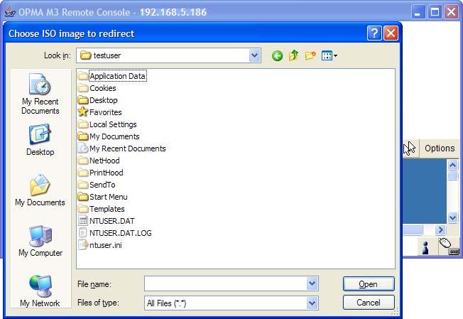 CHAPTER 5: OPMA MODULE USAGE 23 or redirect an ISO CD/DVD image: Figure 5-8. Redirecting an ISO Image Finally the established Drive Redirection connection will be displayed. Figure 5-9.