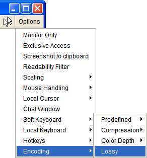 30 PRODUCT USER GUIDE Figure 5-21. Remote Console Options Menu: Lossy Compression Color Depth: set the desired color depth.