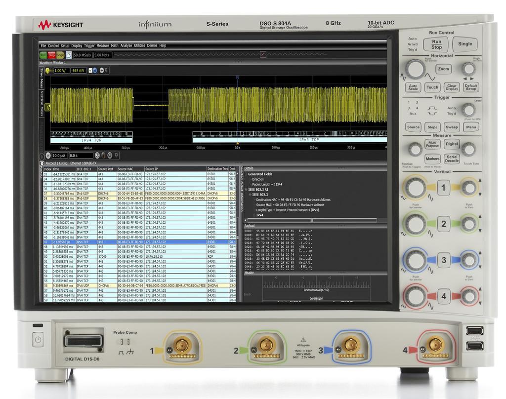 Introduction The N8825A/B 10BASE-T/100BASE-TX Ethernet decoder allows you to view Ethernet packet data transmitted between Ethernet devices on all Infiniium real-time oscilloscopes.