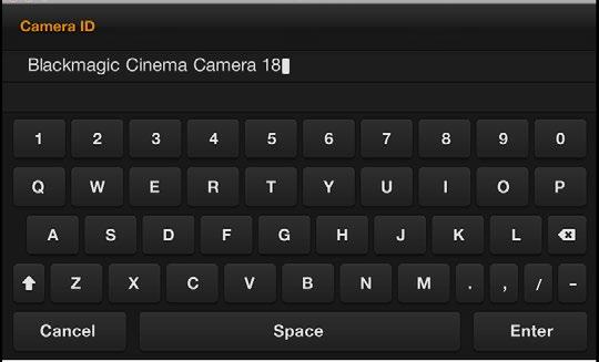 10 Settings Camera Settings To configure camera settings on your Blackmagic Cinema Camera, press the MENU button in the transport control and tap the onscreen camera menu icon.