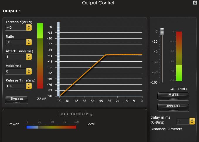 4.3.6 Compressor /Limiter (NOT AVAILABLE ON ALL PLUG-INS) Typical Comp/Limiter settings Comp/ Limiter metering shows real time amount of attenuation by comp/limiter Comp/ Limiter chart Bypass Comp/