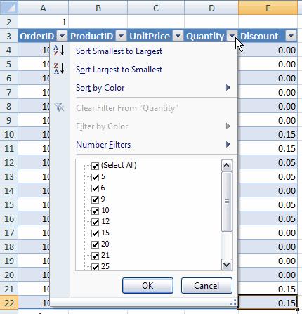 Special functionality of a Table After defining a table, the area gains special functionalities: 1.
