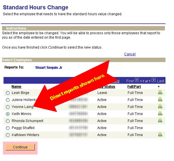 Direct Reports will be the first layer of staff available for standard hours changes.