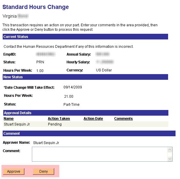 Review details of standard hours change, and then click