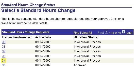 Job/Salary: View Standard Hours Change Status Click the Staff Changes tab, and then select View Standard