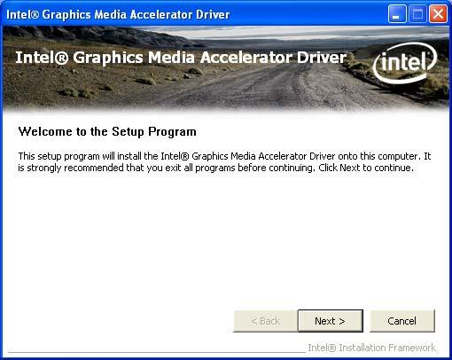 Figure 6-12: VGA Driver Welcome Screen Step 7: Click Next to continue.