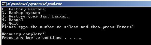 B.4.3 Restore Your Last Backup To restore the last system backup, please follow the steps below. Step 1: Type <3> and press <Enter> in the main menu.