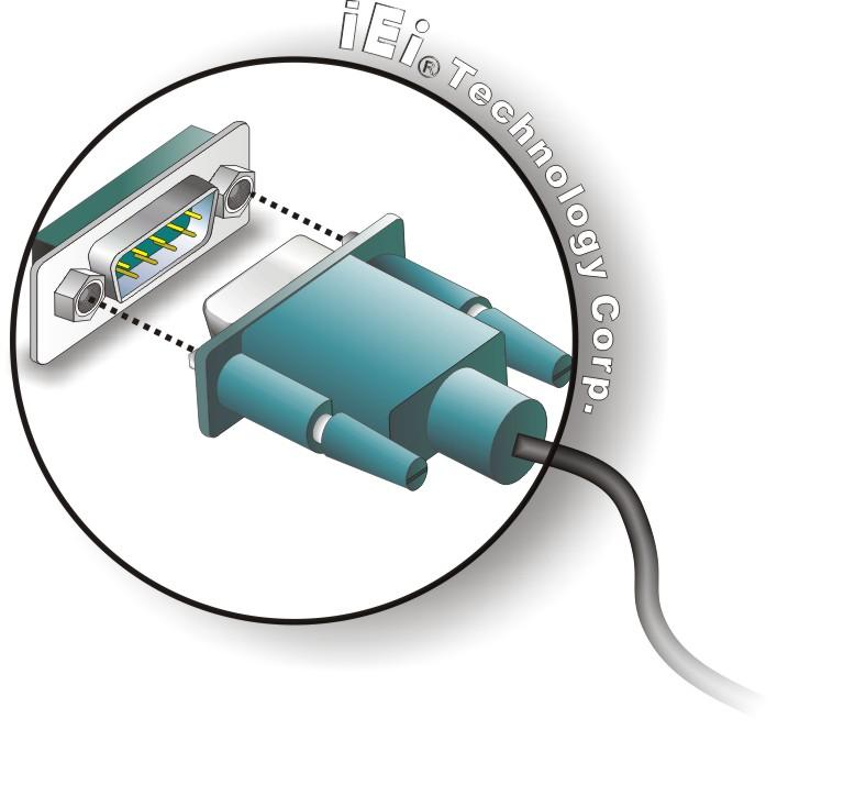 Step 1: Locate the DB-9 connector. The location of the DB-9 connector is shown in Chapter 3. Step 2: Insert the serial connector.