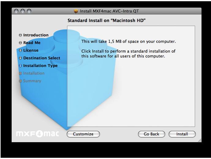 We skip Destination Select and jump directly to the Installation Type screen as you can only install the software on the active Mac OS X volume.