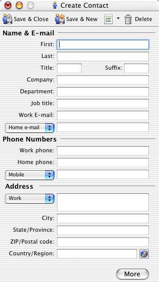 Then click on the Save & Close icon to save the contact information and return to the address book main window.