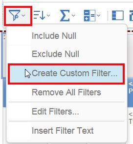 Click Create Custom Filter... 4. The Find box displays all the current values of the data item that was selected.