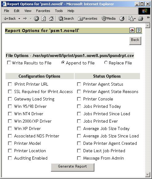 Figure 3-9 Generate Report Options Page 3.