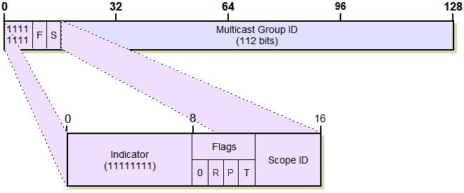 Zastavica T določa ali je naslov stalen (T=0) ali začasen (T=1). Polje obseg veljavnosti določa področje, za katero je multicast naslov namenjen.
