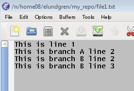 branch only (A) separated by <<<<<<<HEAD and ======= Merged branch only (B) separated by ======= and >>>>>>>