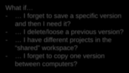 How do you share and save data? I m working solo and I have more than one computer What if - I forget to save a specific version and then I need it?
