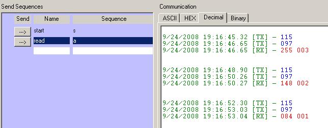 Wait-for-read mode For this example, two send sequences are configured in Docklight.