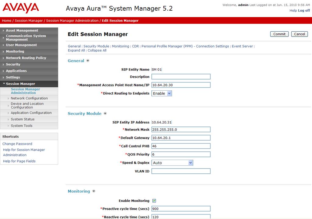 5.8. Add Avaya Aura TM Session Manager Adding the Session Manager provides the linkage between System Manager and Session Manager.