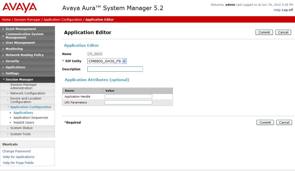 Step 2 Select Session Manager Application Configuration Applications on the left. Click on New (not shown).