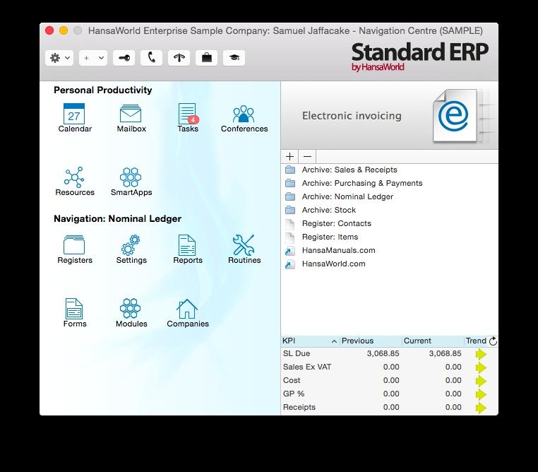 PERSONAL DESKTOP As well as being able to connect files, notes or records to any record in Standard ERP as described above, you can also attach them to your Navigation Centre.