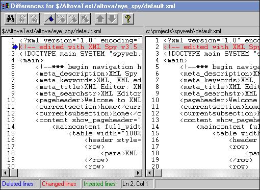 User Reference Project Menu 225 The differences between the two files are highlighted in both windows (this example uses MS Source-Safe).
