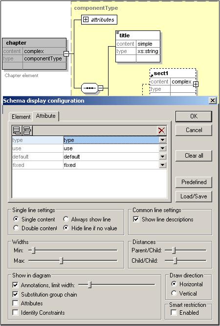 250 User Reference Schema Design Menu Settings for configuring the Content Model View The Content Model View can be configured using settings in the Schema Display Configuration dialog.