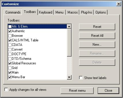 278 User Reference Tools Menu To activate or deactivate a toolbar Click the check box to activate (or deactivate) the specific toolbar. To create a new toolbar 1. Click the New.