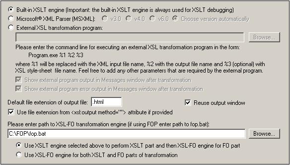 User Reference Tools Menu 293 XSLT transformations XMLSpy contains the Altova XSLT 1.0 Engine and Altova XSLT 2.0 Engine, which you can use for XSLT transformations. The appropriate XSLT engine (1.