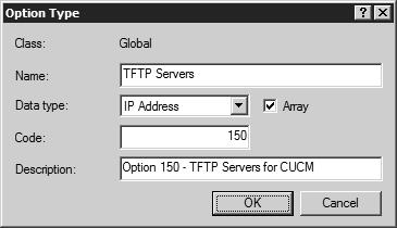 commands in order to enable option 150 on a Microsoft DHCP