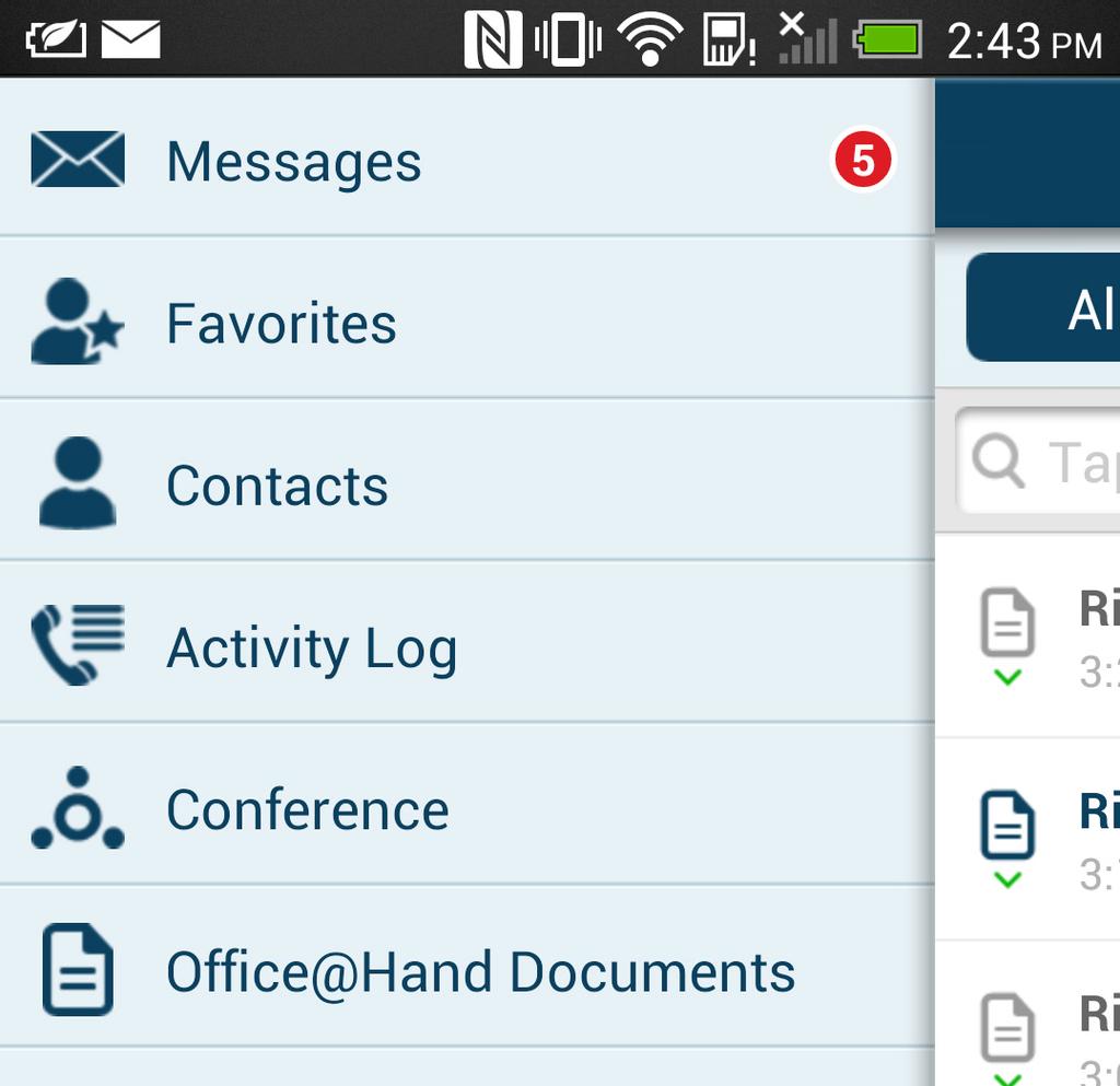 RingCentral Office@Hand from AT&T Mobile App User Guide Welcome Making a Phone Call To make Office@Hand phone calls, tap the blue Handset icon in the lower right of the app screen.