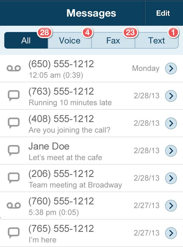 RingCentral Office@Hand from AT&T Mobile App User Guide Welcome Messages To see your voicemail and fax messages, tap the Menu, then tap Messages.