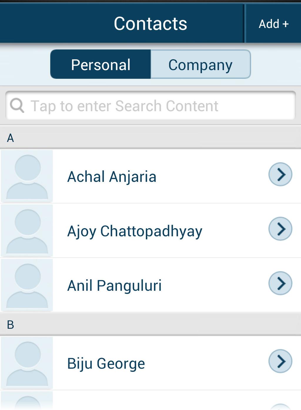 To see all your contacts, tap All Contacts at the top of the screen this combines your personal contacts list and your Office@Hand Company contacts list.