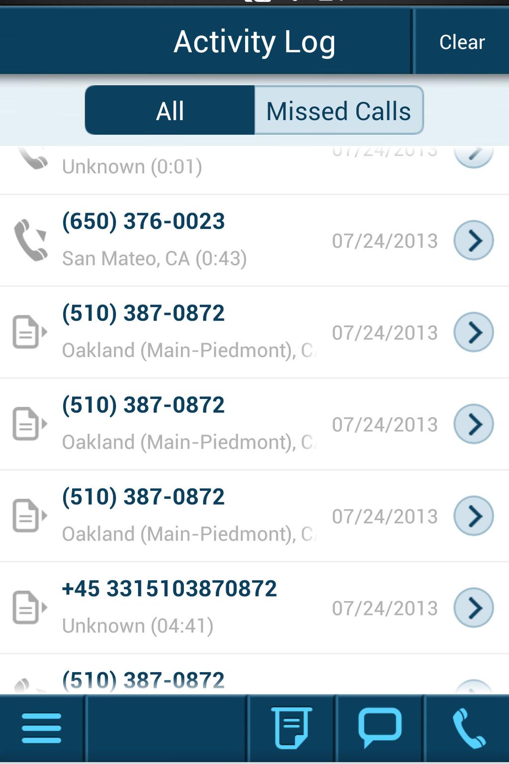 RingCentral Office@Hand from AT&T Mobile App User Guide Welcome Call Log The Call Log maintains your call history, including calls you placed, received, and missed.