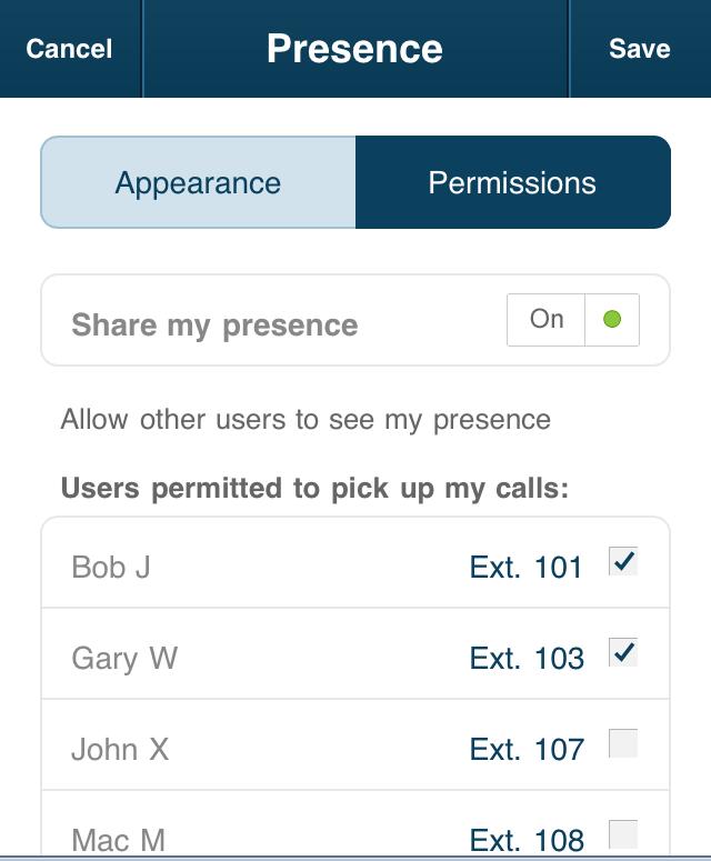 RingCentral Office@Hand from AT&T Mobile App User Guide Settings Presence Presence is a feature by which you can see if another office@hand user in your company is on the line.