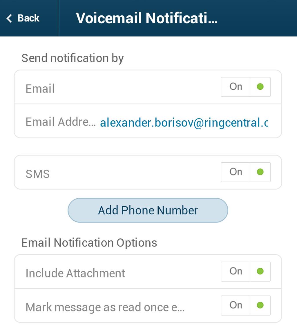 RingCentral Office@Hand from AT&T Mobile App User Guide Settings Notifications At the bottom of the Messages & Notifications screen, tap Notifications.