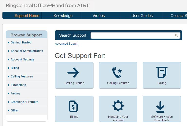 RingCentral Office@Hand from AT&T Mobile App User Guide Support Home Page Office@Hand Support Home Page The Office@Hand Support Home page at http://support-officeathand.att.