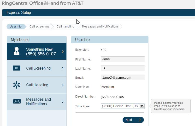 RingCentral Office@Hand from AT&T Mobile App User Guide Welcome Express Setup