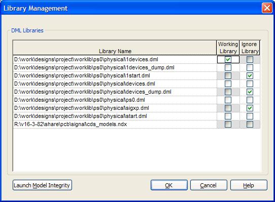 7 The UI displays all the.dml files found in the path specified in the cpm file. The cpm file of the project contains a set of directives for SI setup.