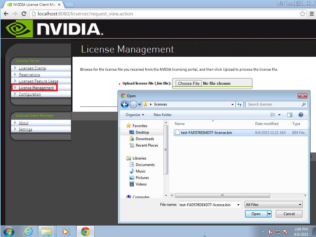 Managing Licenses on the NVIDIA vgpu Software License Server Figure 16 Selecting a License File In the file browser that opens, select the.