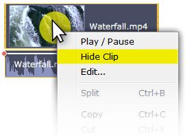 project. The linked audio clip is hidden by default, but you can link clips by dragging them a little but up, towards the video track until a blue line appears, connecting the audio and video tracks.