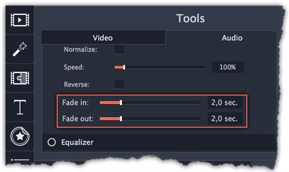 Fading audio In the editing tools, you can add smooth fades to the beginning or the end of a clip and create a crossfade effect between songs.