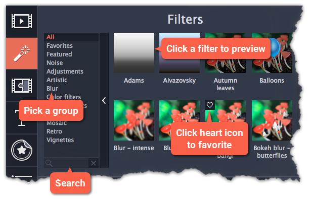 If you really like a filter, click the heart icon to add it to the Favorites group.