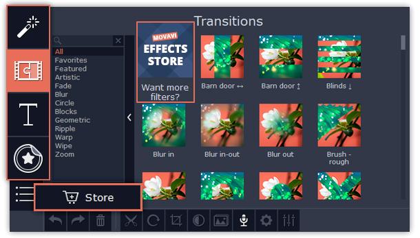 Step 1: Acquiring the package To use the content expansion packages, open Movavi Video Editor Plus. Switch to the Transitions, Titles or Stickers tab.