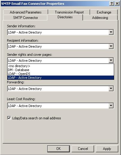 3. Under Sender Information, select LDAP <network directory connector> (e.g. LDAP Active Directory). 4. Under Recipient Information, you may leave the default value.