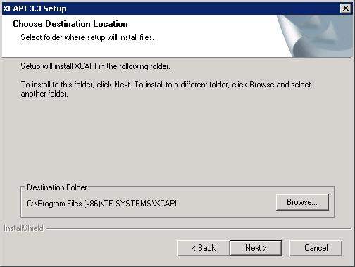 6. Enter a new Program Folder name for the XCAPI