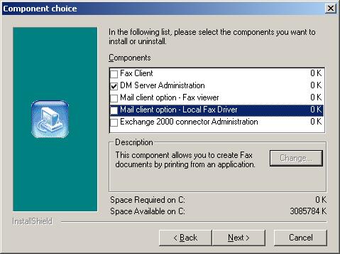 2. In the Component Choice dialog box, uncheck the client components that you wish to remove, and click NEXT.