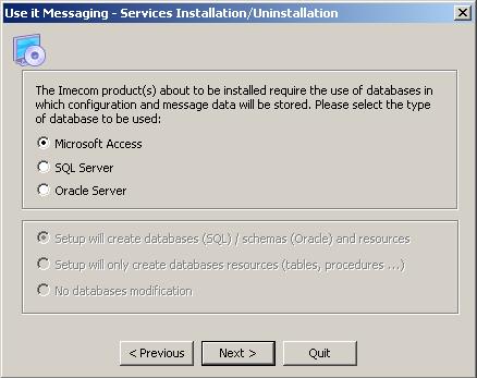 NOTE: The database selection dialog box will only appear during new installations of DM Fax Server software.