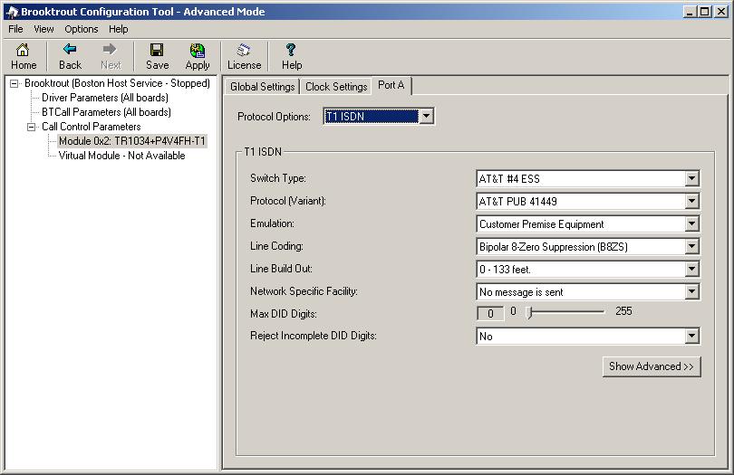 c. On the right-hand pane, select the Port A tab. This tab is used to set your line parameters. d. Configure the following options based on the circuit and PBX you intend to use.