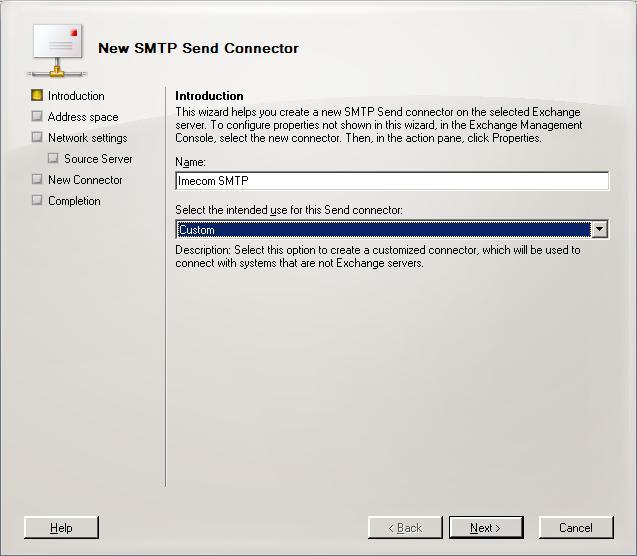 3. In the Address Space window, click the Add button and enter the SMTP fax domain.