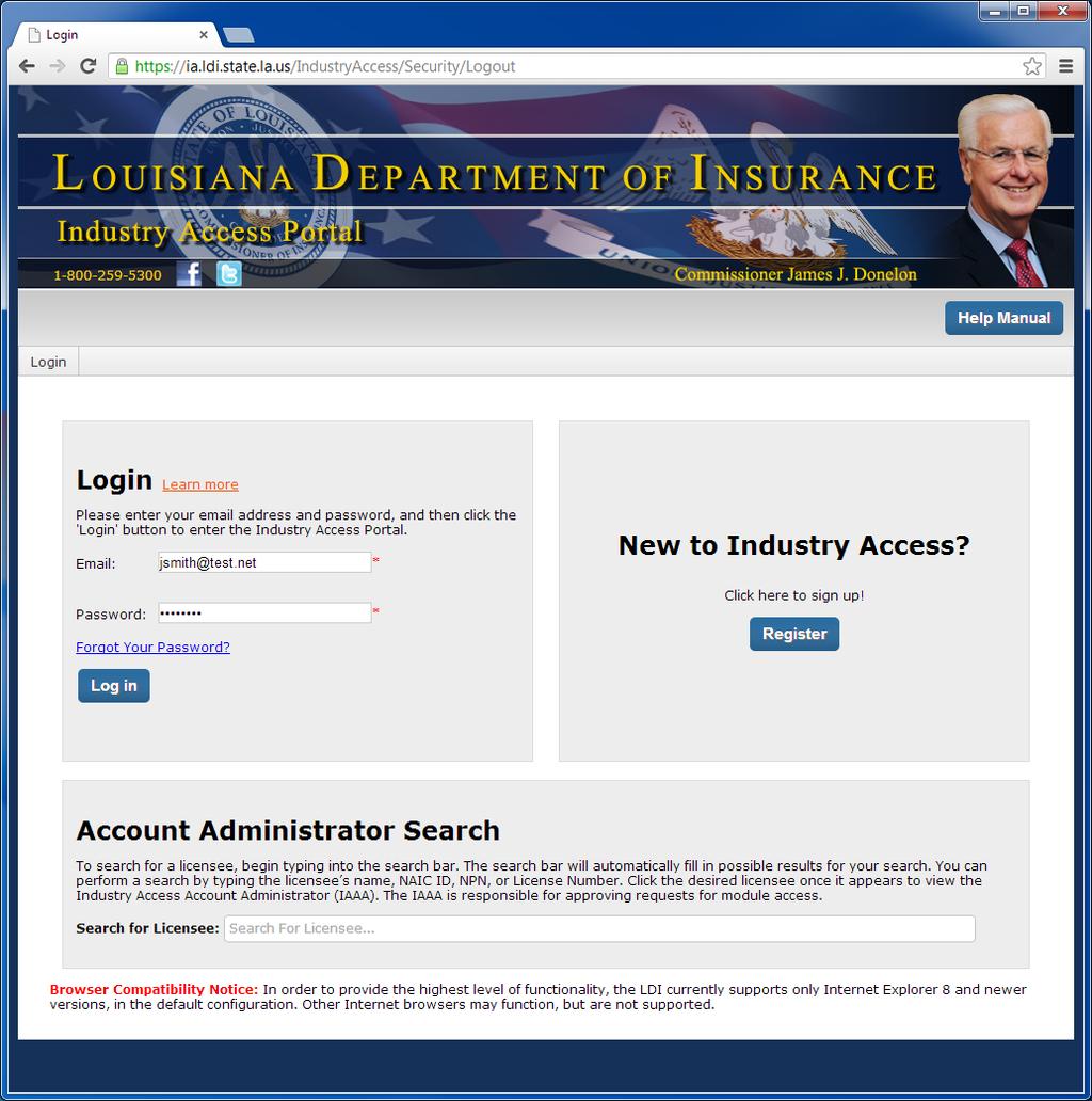 Log into Industry Access To log into the, enter the email address and password which you