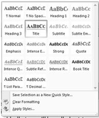 Highlight the Subhead in the document 41 Formatting Subheads In the Main Menu Bar, in Style